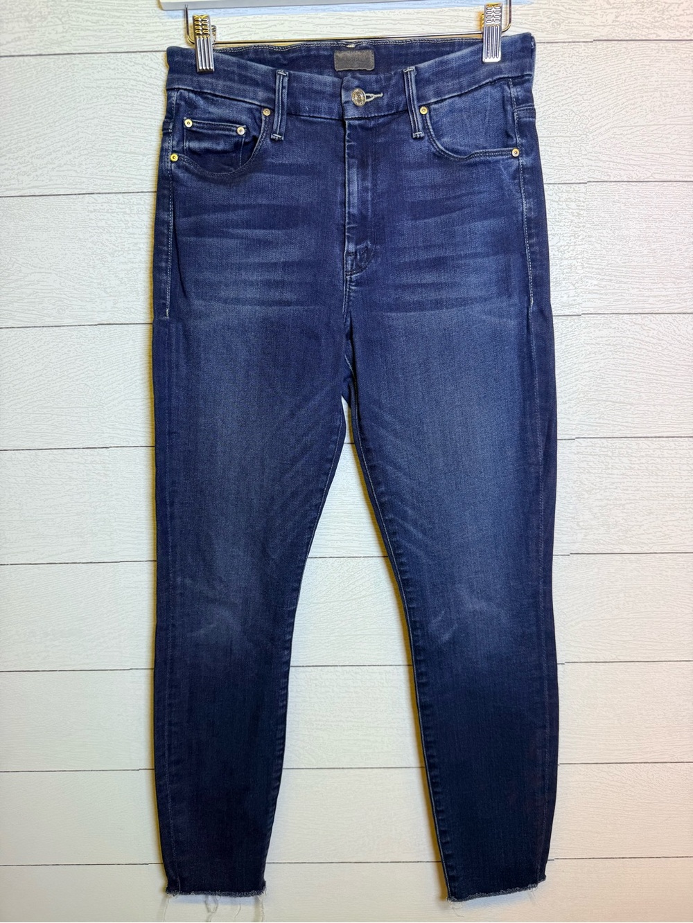 MOTHER High Waisted Looker Ankle Fray Skinny Jeans Dark Blue Size 28